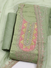 Neck Embroidered Chanderi Unstitched Suit With Dupatta